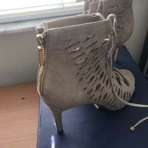 Open toe laced up laser cut heels